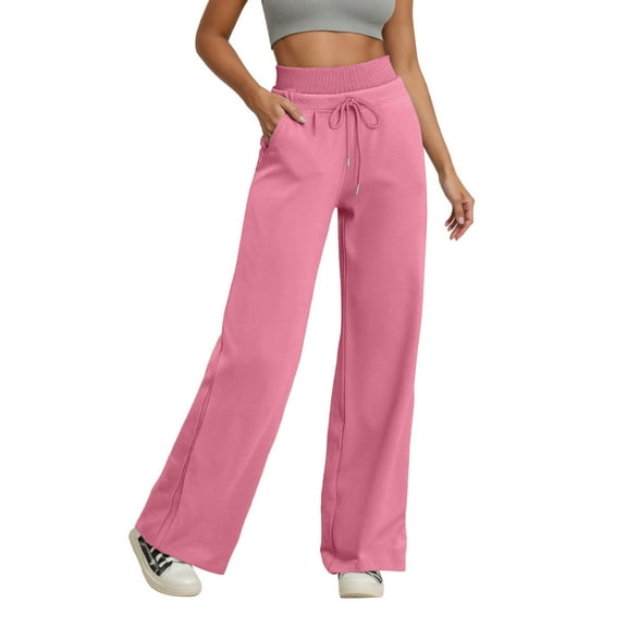 Womens Wide Leg Sweatpants Elastic High Waisted Drawstring Solid Workout Joggers Baggy Cute Y2k Comfy Pants with Pockets Red XXL