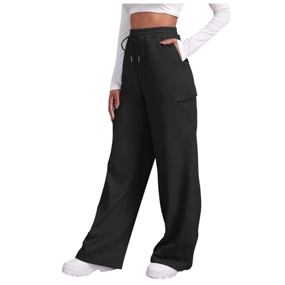 Womens Wide Leg Sweatpants Elastic Waist Baggy Workout Pants Casual Cargo Pants Black M
