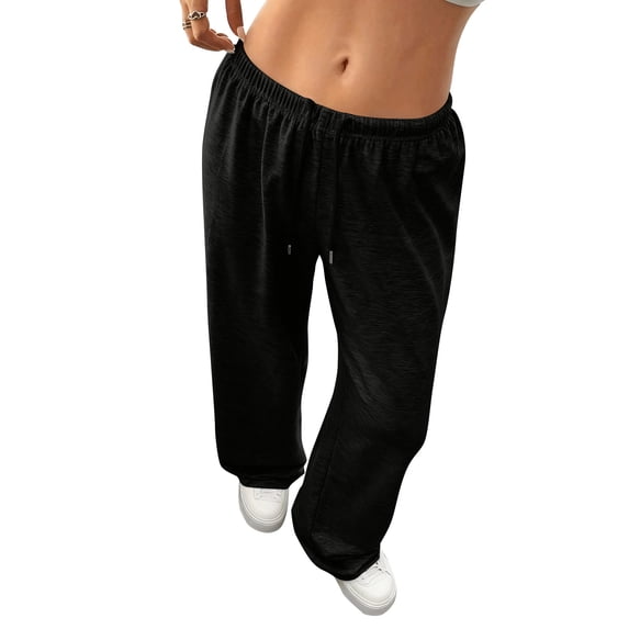 Womens Wide Leg Sweatpants Elastic Waist Drawstring Baggy Sweatpants Comfy Soft Active Casual Loose Lounge Pants Black S