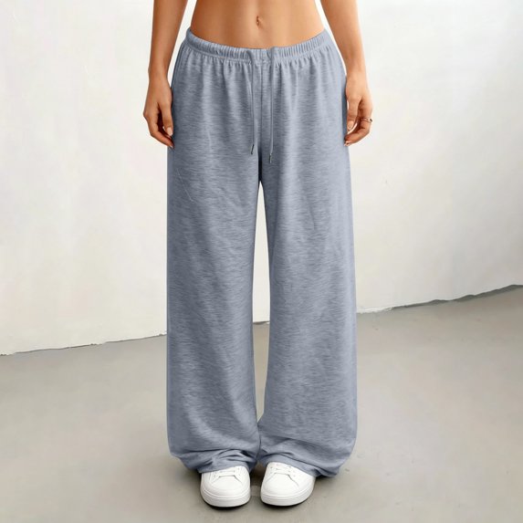 Womens Wide Leg Sweatpants Elastic Waist Drawstring Baggy Sweatpants Comfy Soft Active Casual Loose Lounge Pants Light Gray L