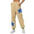 thumbnail image 1 of Womens Wide Leg Sweatpants Elastic Waist Star Print Casual Loose Fitting Fall Winter Joggers Pants Trousers with Pockets,Khaki,M, 1 of 3