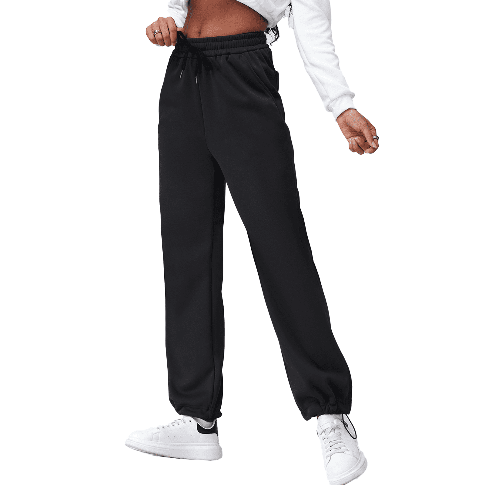 Plus Size Womens Wide Leg Sweatpants Fleece Lined Thermal Winter Warm Baggy Lounge Pants with Pockets