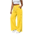 thumbnail image 1 of Womens Wide Leg Sweatpants High Waist Drawstring Pants Side Button Split Casual Loose Workout Trouser with Pockets, 1 of 7