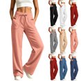 thumbnail image 1 of Womens Wide Leg Sweatpants High Waist Drawstring Sweatpants Casual Wide Leg Solid Color Trousers With Pockets For Daily Wear, 1 of 5