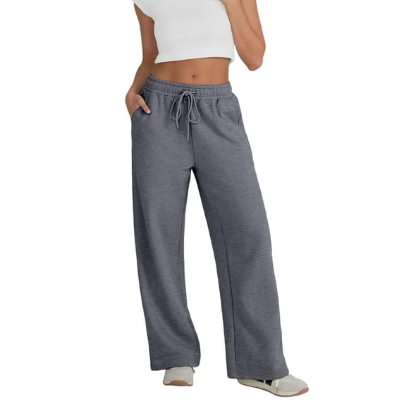 Womens Wide Leg Sweatpants High Waisted Baggy Lounge Pants Drawstring Flared Joggers with Pockets Dark Gray XXL