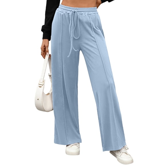 Womens Wide Leg Sweatpants High Waisted Baggy Pants Drawstring Athletic Joggers Blue XL