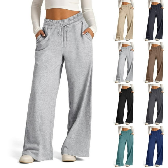 Womens Wide Leg Sweatpants High Waisted Baggy Pants Fashion Teen Girl Drawstring Athletic Joggers Black L