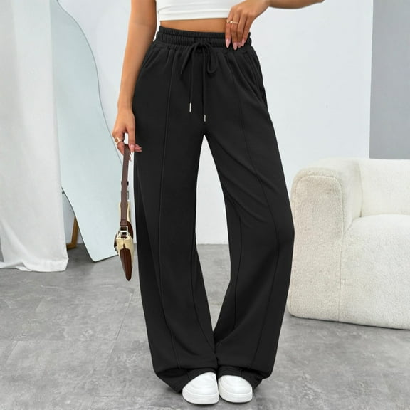 Womens Wide Leg Sweatpants High Waisted Baggy Pants Fashion Teen Girl Drawstring Athletic Joggers Black XS