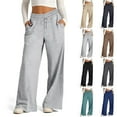 thumbnail image 1 of Womens Wide Leg Sweatpants High Waisted Baggy Pants Fashion Teen Girl Drawstring Athletic Joggers Dark Blue 2XL, 1 of 8