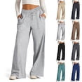 thumbnail image 1 of Womens Wide Leg Sweatpants High Waisted Baggy Pants Fashion Teen Girl Drawstring Athletic Joggers Dark Gray M, 1 of 7