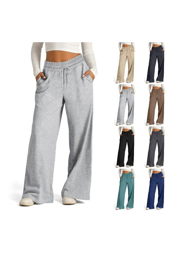 Womens Wide Leg Sweatpants High Waisted Baggy Pants Fashion Teen Girl Drawstring Athletic Joggers Dark Gray M