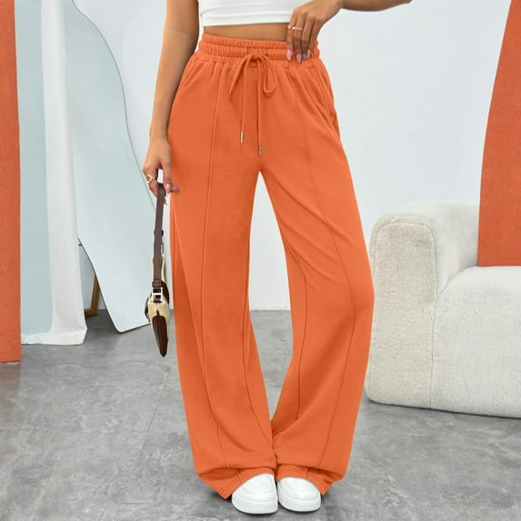 Womens Wide Leg Sweatpants High Waisted Baggy Pants Fashion Teen Girl Drawstring Athletic Joggers Saffron M
