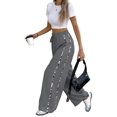 thumbnail image 1 of Womens Wide Leg Sweatpants High Waisted Baggy Sweat Pants Active Striped Track Pants with Pockets Dark Gray S, 1 of 4