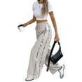 thumbnail image 1 of Womens Wide Leg Sweatpants High Waisted Baggy Sweat Pants Active Striped Track Pants with Pockets Light Gray M, 1 of 4