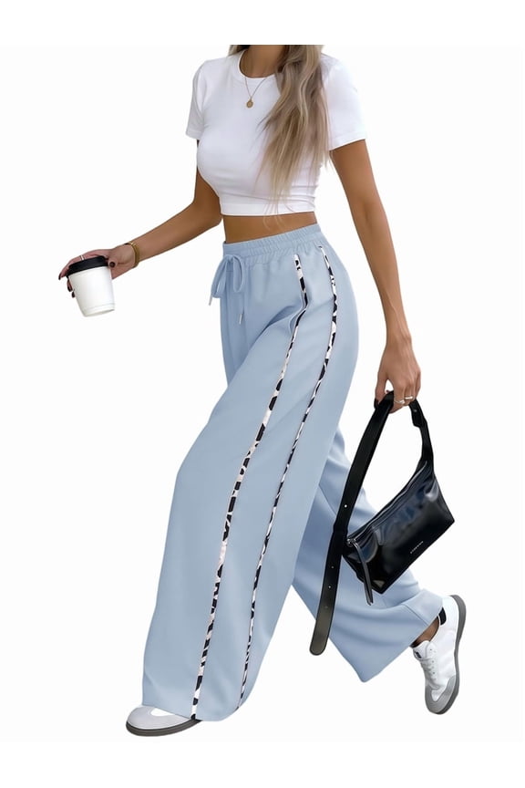 Womens Wide Leg Sweatpants High Waisted Baggy Sweat Pants Active Striped Track Pants with Pockets XL