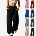 thumbnail image 1 of Womens Wide Leg Sweatpants, Mid Rise Elastic Drawstring Waist Loose Lounge Pants with Pockets, Active Fitness Sports Jogging Daily Wear | VerBelle,Navy 3XL, 1 of 9