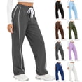 thumbnail image 1 of Womens Wide Leg Sweatpants Side Stripe Elastic Waist Drawstring Track Pants Gym Workout Gray L, 1 of 5