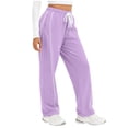 thumbnail image 1 of Womens Wide Leg Sweatpants Side Stripe Elastic Waist Drawstring Track Pants Gym Workout Purple M, 1 of 6