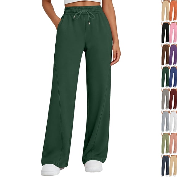 Womens Wide Leg Sweatpants | Winter Lounge Travel Pants Fall Fashion Outfits 2026 Clothes With Pockets Green S