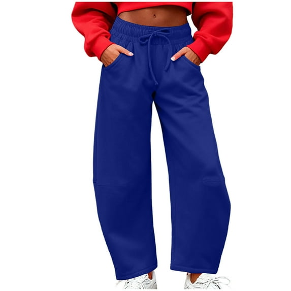 Womens Wide Leg Sweatpants with Pockets Fashion Drawstring Barrel Pants for Fall Spring Winter Casual Sports (3XL, Blue)