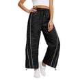 thumbnail image 1 of Womens Wide Leg Track Pants Drawstring High Rise Striped Elastic Waist Baggy Pants with Pockets Black L, 1 of 9