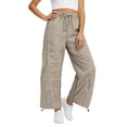thumbnail image 1 of Womens Wide Leg Track Pants Drawstring High Rise Striped Elastic Waist Baggy Pants with Pockets Coffee S, 1 of 8