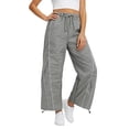 thumbnail image 1 of Womens Wide Leg Track Pants Drawstring High Rise Striped Elastic Waist Baggy Pants with Pockets Gray L, 1 of 9