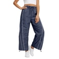 thumbnail image 1 of Womens Wide Leg Track Pants Drawstring High Rise Striped Elastic Waist Baggy Pants with Pockets Navy L, 1 of 9
