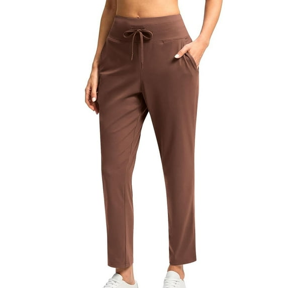 Womens Wide Leg Trousers High Waisted New Women's Casual Pants with Pockets High Waisted Stretch Ankle Pants Straight Leg Travel Athletic Work Trousers Brown L