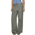 thumbnail image 1 of Womens Wide Leg Trousers Loose Mid Rise Pants with Metal Buckle Dark Gray L, 1 of 7
