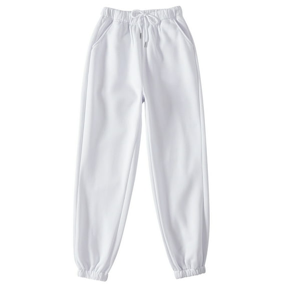 Womens Wide Leg Trousers for Work New Women High Waisted Baggy Sweatpants Casual Pull on Straight Leg Pants with Pocket Fall Joggers White M