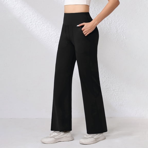 Womens Wide Leg Yoga Pants Casual Work Dress Pants Lounge Sweatpants High Waist Comfy Loose Trousers with Pockets Black S