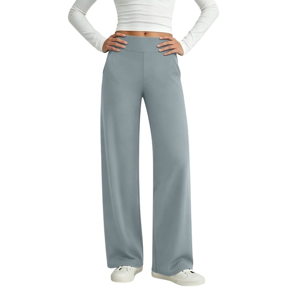 Womens Wide Leg Yoga Pants Elastic High Waisted Sweatpants with Pockets Active Casual Wear Gray S