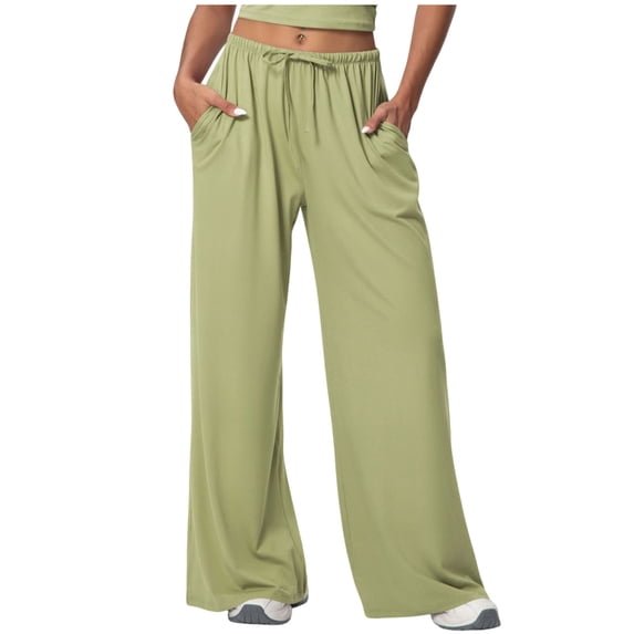 Womens Wide Leg Yoga Pants High Waisted Casual Loose pants with Pockets drawstring workout trousers