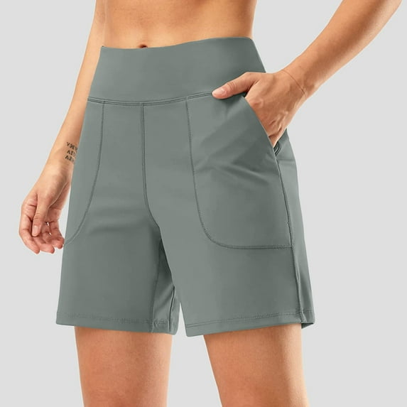 Womens Wide Leg Yoga Shorts High Waisted Stretch Shorts Summer Gym Athletic Workout Long Shorts With Pockets