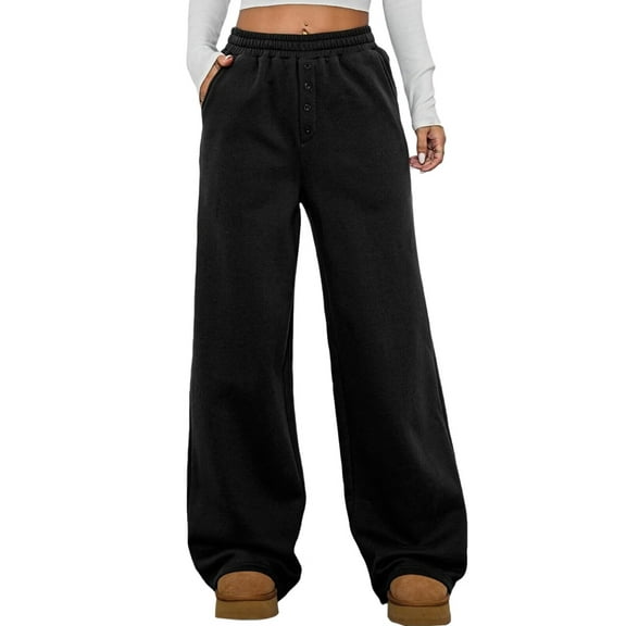 Womens Wide Legs Sweatpants Fleece Lined High Waisted Baggy Pants Trendy Casual Athletic Joggers with Pockets