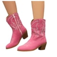 thumbnail image 1 of Womens Wide Mid Calf Cowboy Riding Boots Size Zipper Casual Leather Pointed Toe Cowgirl Dress Short Boots, 1 of 7