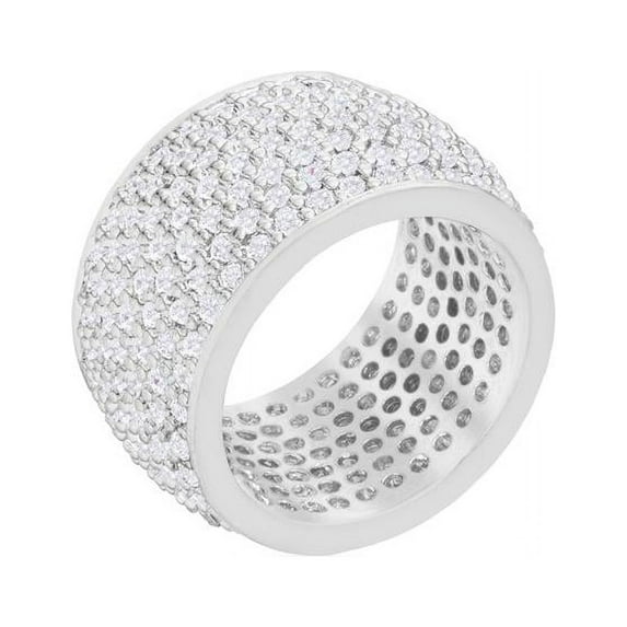 Womens Wide Pave Cubic Zirconia Silvertone Band Ring - Size 6