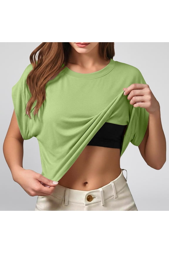 Womens Wide Short Sleeve Y2k Shirts Summer Going Out Grunge Tops Cinched Waist T Shirt Fitted Casual Cropped Top