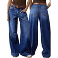 thumbnail image 1 of Womens Wide Straight Leg Mid Rise Baggy Pocket Denim Jeans Without Belt L, 1 of 8