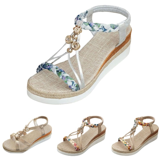 Womens Wide Wedges Heels Width Platform Low Wedge Heels Open Toe Non Slip Casual Ankle Strap Dressy Slide Shoes for Summer Vacation Brown Size 8.5