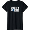 thumbnail image 1 of Womens Wife of a Warrior Blue Ribbon Colon Cancer Awareness T-Shirt, 1 of 2
