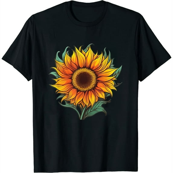 Womens Wild Sunflower Nature-Inspired Graphic T-Shirt Black Large