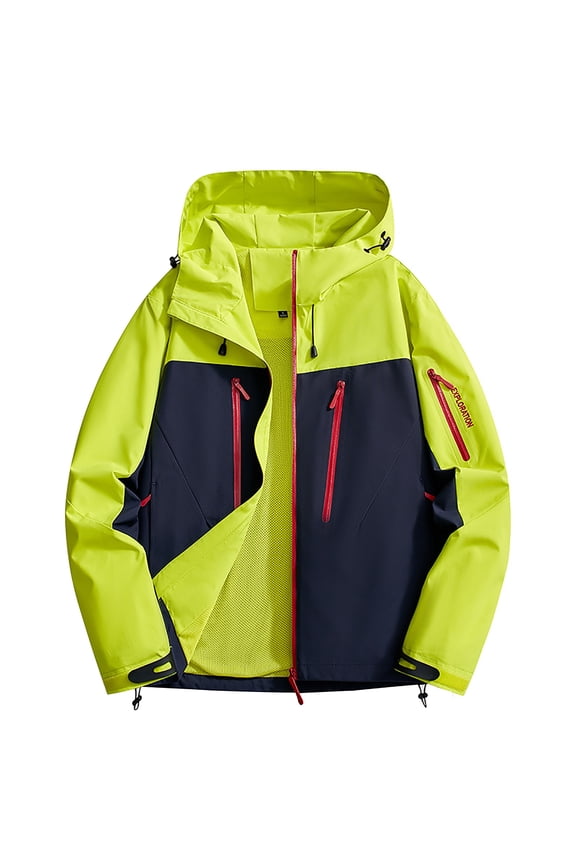 Womens Windbreaker Jacket Waterproof Zipper Plus Size Hooded Jackets Tactical Hiking Outdoor Rain Coats Yellow, 2XL