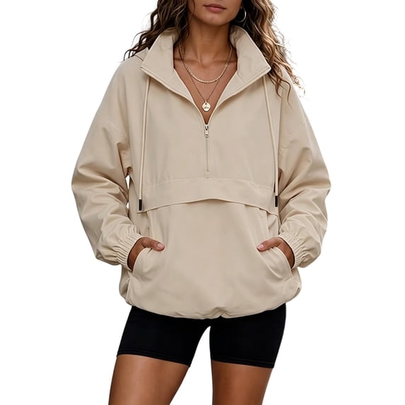Womens Windbreaker Lightweight Jackets Hooded Quarter Zip Pullover,Half Zip, Windproof, Waterproof, Rain Coats, Hiking, Casual, Outdoor, Pockets, Fall, 2026