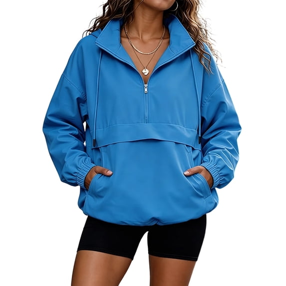 Womens Windbreaker Lightweight Jackets Hooded Quarter Zip Pullover,Half Zip, Windproof, Waterproof, Rain Coats, Hiking, Casual, Outdoor, Pockets, Fall, 2026