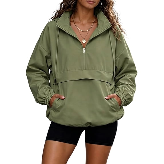 Womens Windbreaker Lightweight Jackets Hooded Quarter Zip Pullover,Half Zip, Windproof, Waterproof, Rain Coats, Hiking, Casual, Outdoor, Pockets, Fall, 2026