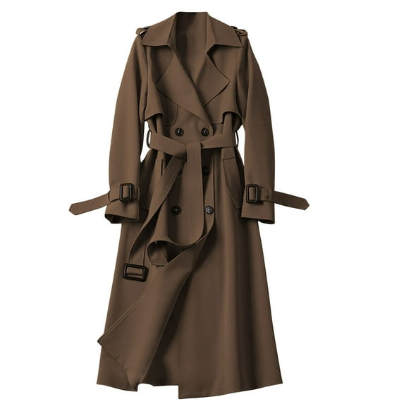 Womens Windbreaker, Women's Waterproof Trench Coat Long Double Breasted Windbreaker Classic Belted Lapel Overcoat with Pockets S-3XL