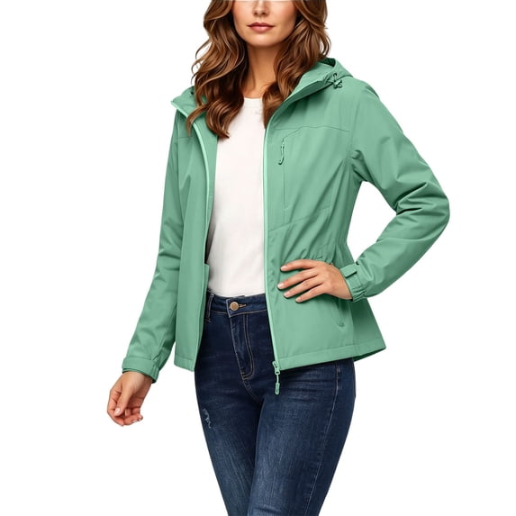 Womens Windproof Rain Jacket New Hooded Rain Jackets for Women, Lightweight Full Zip Hiking Windbreaker, Windproof Waterproof Outdoor Raincoat with Pockets