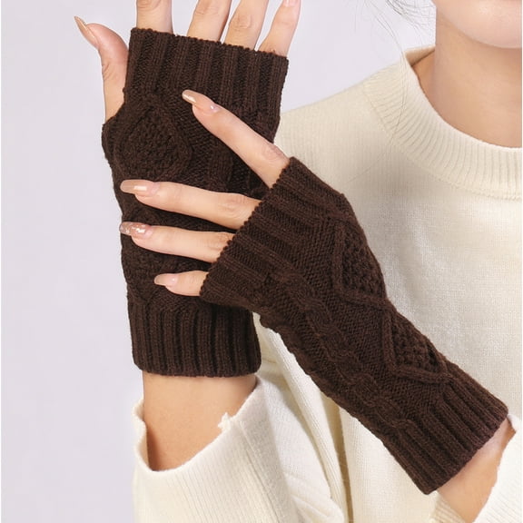 Womens Windproof Winter Gloves Touchscreen New Women's Winter Fingerless Thermal Gloves, Knitted Gloves with Thumb Holes Style B-69 Coffee One Size
